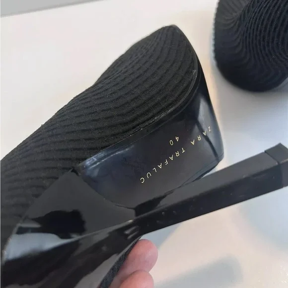 Zara Black Fabric Sock Ankle Booties With Heel Size 8 or 8.5 - Picture 5 of 8